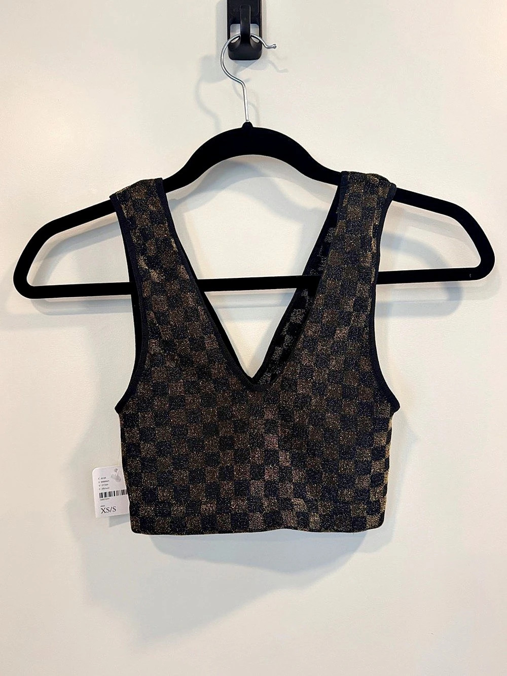 NWT Intimately By Free People Checkered Metallic V-Neck Crop Top XS/S